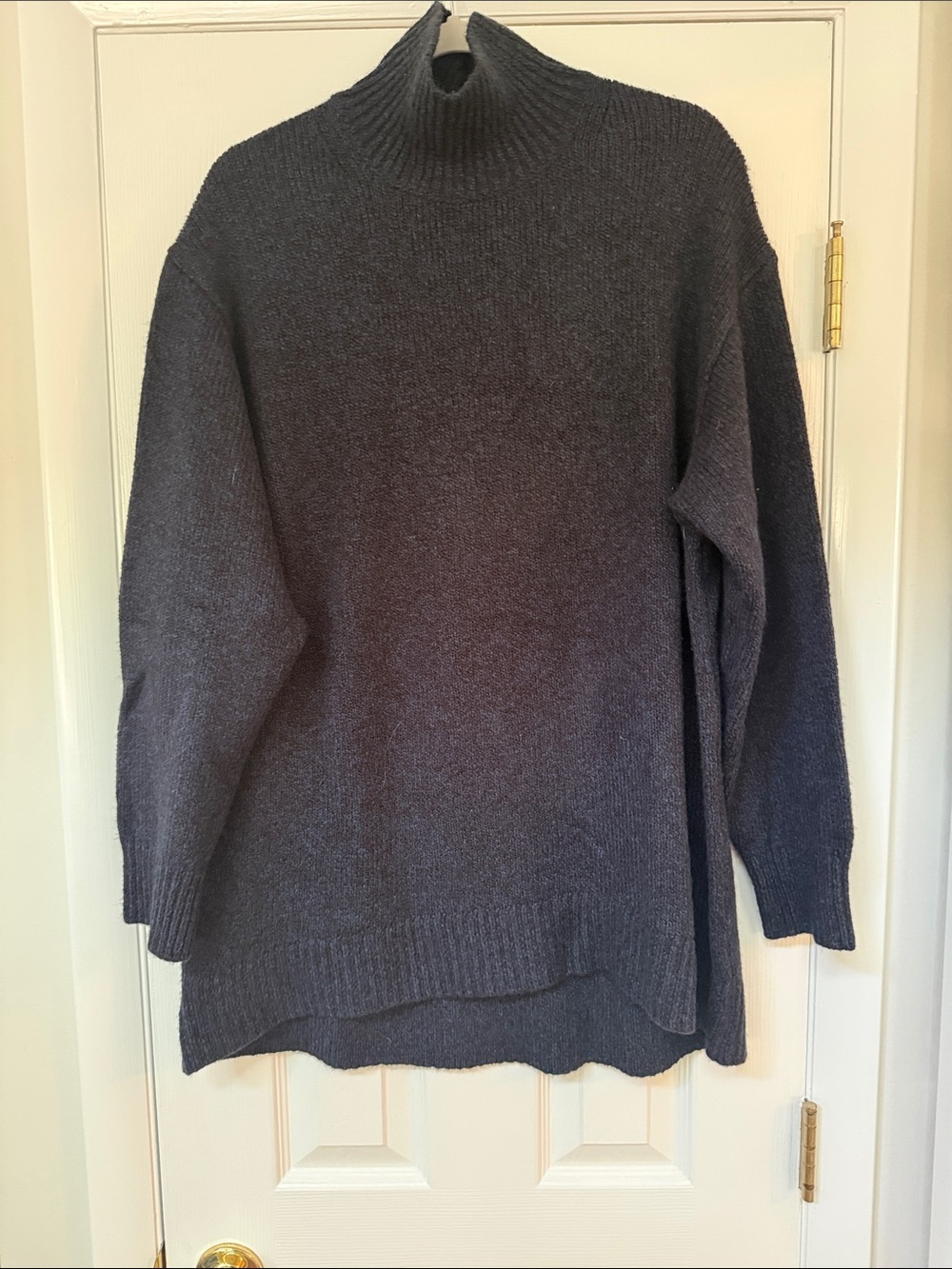 Uniqlo Mock Neck Navy/Black Marled Wool Tunic Sweater